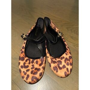 MaxMuxun Womens Leopard Print Mary Jane Flats Black Buckle Strap Shoes Size 10